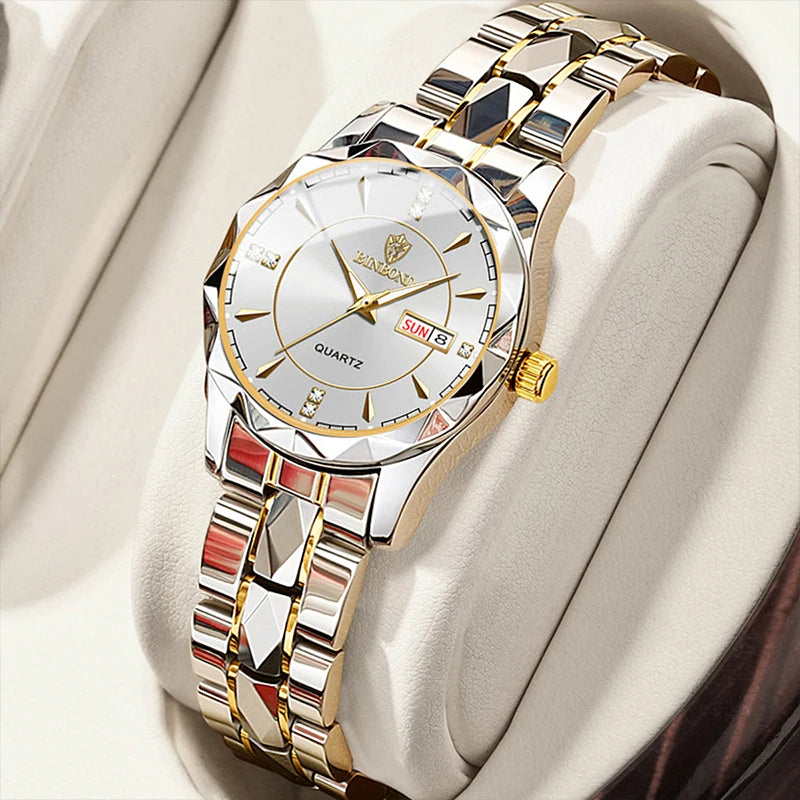 BINBONG Montres Femme Luxe Mode Dames Montre à Quartz Étanche Lumineuse Date Acier Inoxydable Montre-Bracelet Cadeau Petite Amie Amoureux