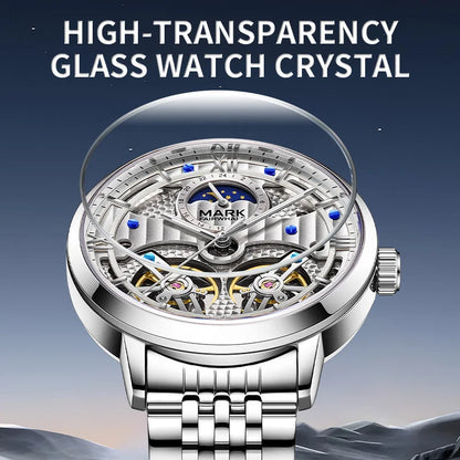 Mark Fairwhale 6023 Luxury Quartz Steel Strip Automatic Movement Watch Waterproof Double Tourbillon Moonphase Watches for Men