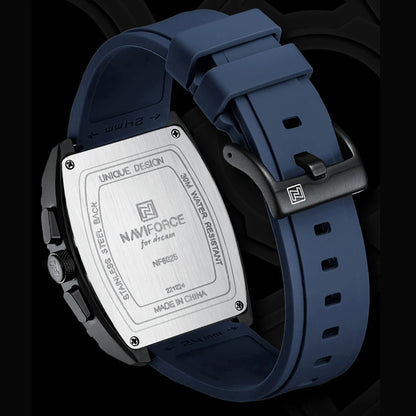 NAVIFORCE NF8025 Montre de Luxe Étanche Sport Quartz Bracelet en Silicone Souple Date Horloge Militaire Chronographe Montre-Bracelet