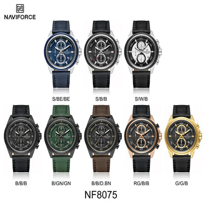 Montre homme décontractée NAVIFORCE Résistante à l'eau 3 ATM, calendrier, cadran lumineux avec bracelet en cuir, cadeau, design original