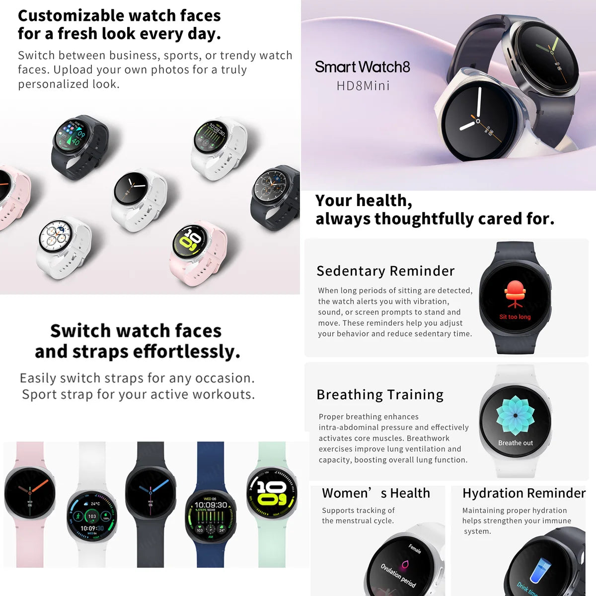 2026 New Watches 8 Mini GPS Track Smart Watch For Men Women Health Sports AMOLED Heart Rate Bluetooth Call Waterproof Smartwatch