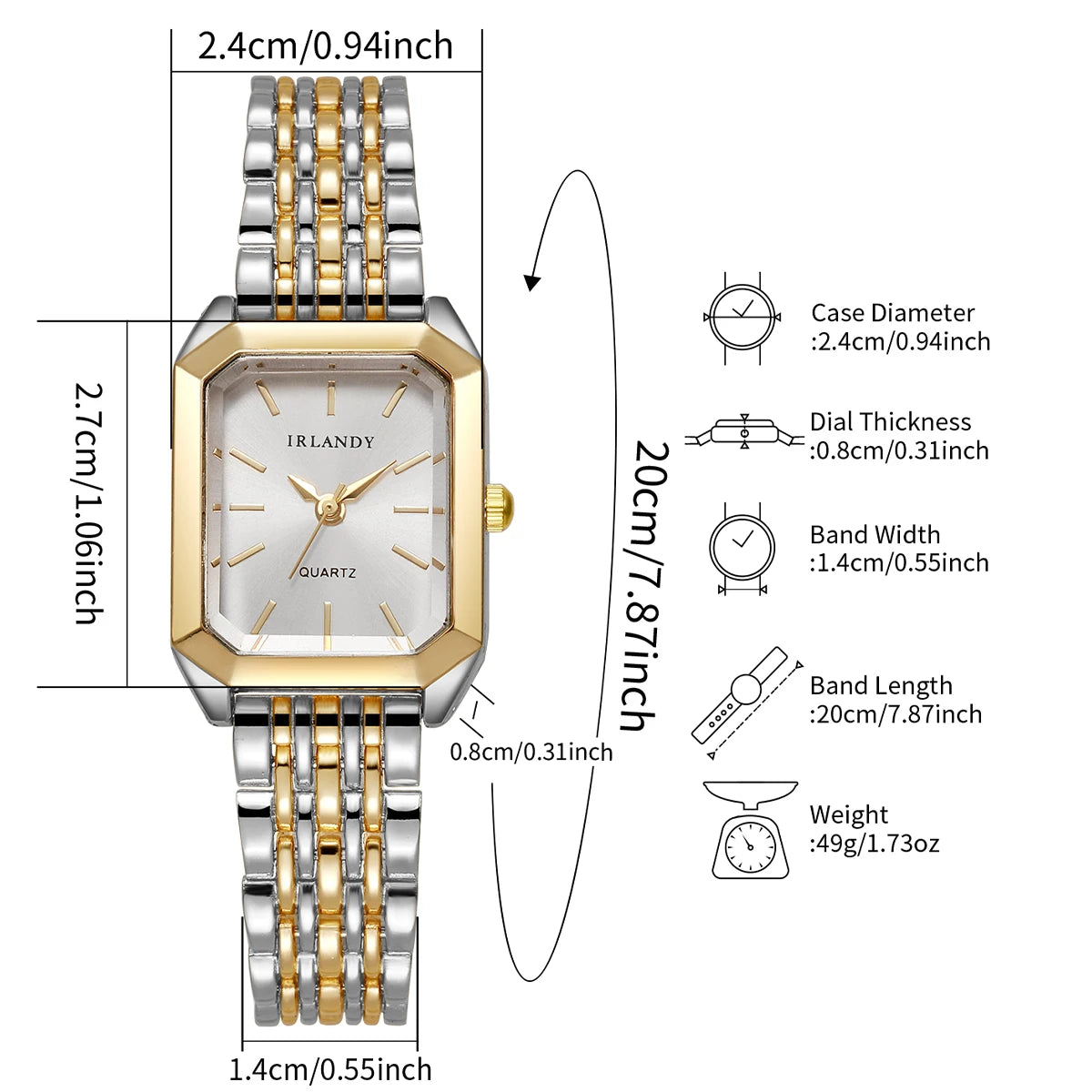 Montres Femme Rectangle Mode Bracelet Acier Dames Montre-Bracelet à Quartz Reloj Mujer Fille Horloge Cadeau (Sans boîte)
