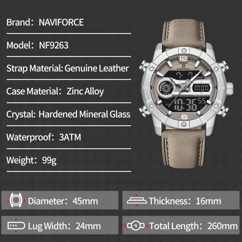 NAVIFORCE NF9263 Chronograph Genuine Leather Strap Watch