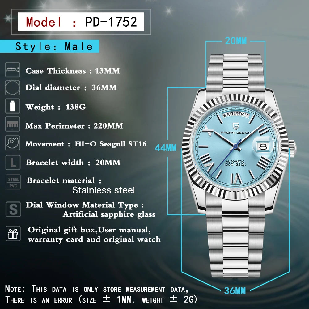 2026 New PAGANI DESIGN Men's Watches Mechanical Top brand Luxury Automatic Watch For Men AR Sapphire glass Calendar Wrist watch