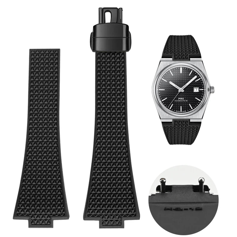 Bracelet en caoutchouc fluoré pour Tissot PRX Series 35mm 40mm Boucle Papillon FKM 11mm 12mm Étanches, Bracelet de Montre à Dégagement Rapide de Remplacement
