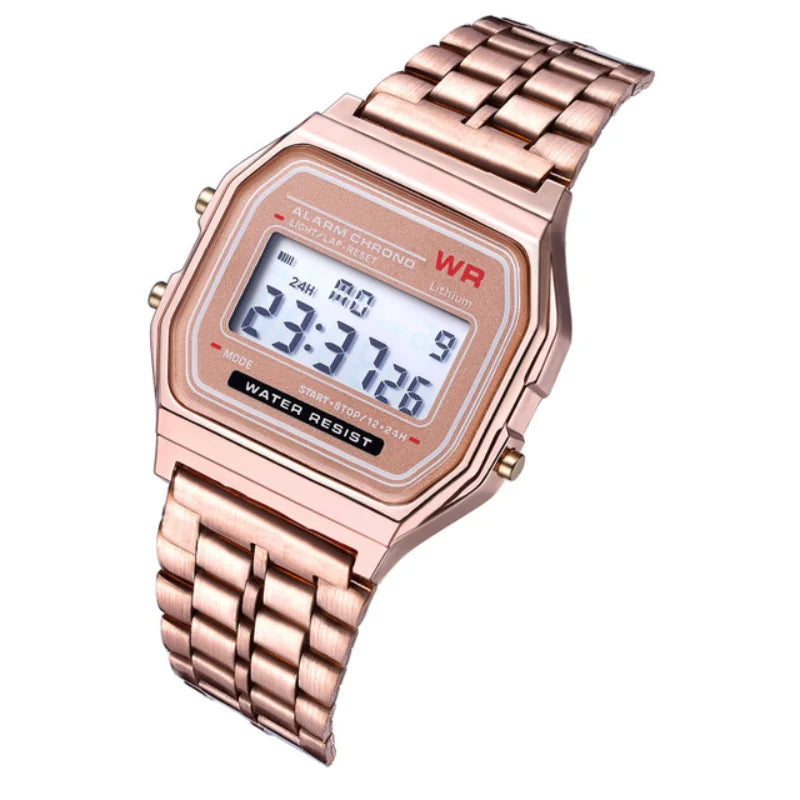 F91W Montre Bande Acier Non Étanche pour Femmes, Hommes, Horloge Professionnelle, Montre Sport Numérique LED Multifonctionnelle, Horloge Électronique