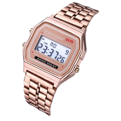 F91W Montre Bande Acier Non Étanche pour Femmes, Hommes, Horloge Professionnelle, Montre Sport Numérique LED Multifonctionnelle, Horloge Électronique