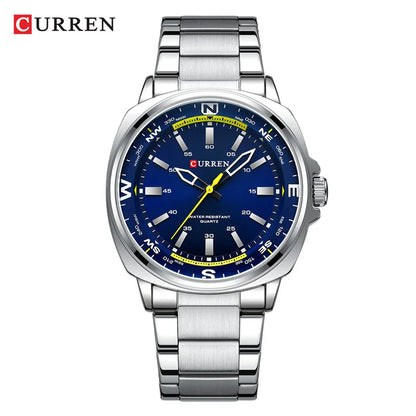 CURREN 8455 Montre à quartz de mode pour hommes Montre-bracelet de luxe étanche en acier inoxydable avec veilleuse reloj hombre