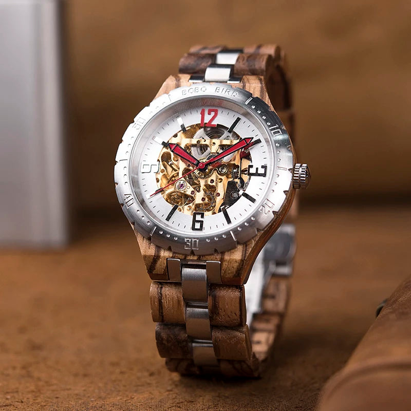 BOBO BIRD Automatic Mechanical Wood Watch in Gift Box