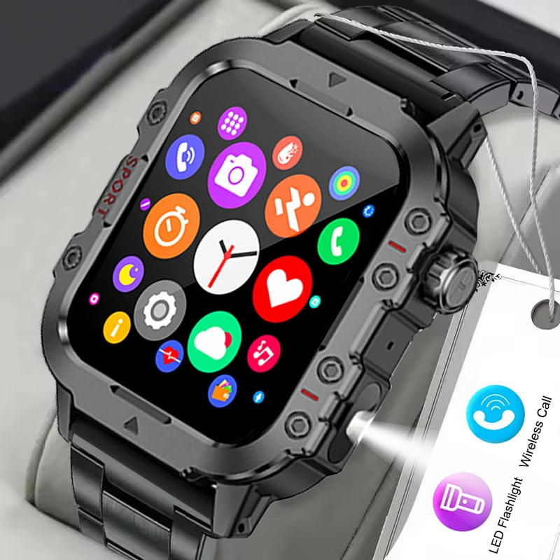 Montre intelligente militaire pour hommes 2026 IP67 3ATM, moniteur de santé de suivi de fitness sportif en extérieur de 1,44 pouce avec appel Bluetooth