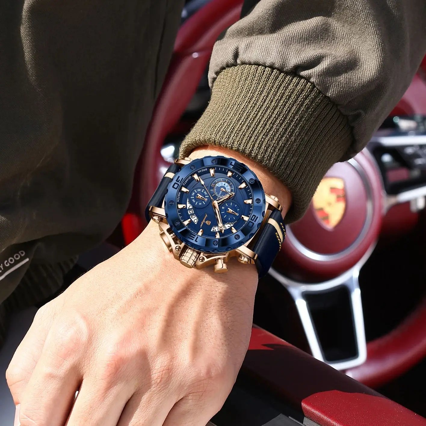 POEDAGAR Montres originales pour homme étanches lumineuses, date, mode, horloge masculine, chronographe, bracelet en cuir, montre-bracelet à quartz pour homme