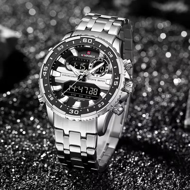 Montres Homme NAVIFORCE Original Tendance Marque LCD Affichage Analogique Numérique Quartz Homme Horloge 30m Étanche Lumineuse Montre-Bracelet Homme