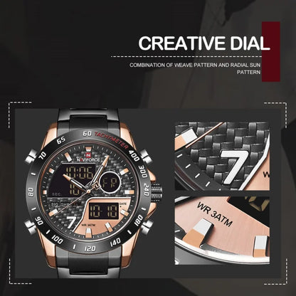 Montres NAVIFORCE Hommes Quartz Double Affichage Lumineux Bracelet en Acier Inoxydable Montre-Bracelet Masculine Affaires Quotidiennes Cadeaux Fête des Pères