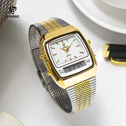 LIEBIG Luxury Dual Display Time Quartz Watches For Men Women Fashion Outdoor Sports Week Waterproof Digital Wristwatches Relojes