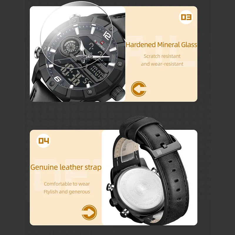 Montre à Quartz NAVIFORCE Hommes Double Fuseau Horaire Date Illumination Nocturne Classique Affaires Montre Homme Luxe Original Étanche