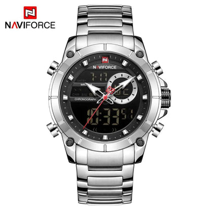 NAVIFORCE 9163 Montre-bracelet de sport de luxe originale pour hommes, mouvement à quartz, étanche en acier, double affichage, montres militaires Relogio Masculino