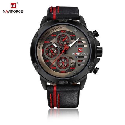 Montre Homme NAVIFORCE, Marque de Luxe, Étanche, Affichage 24 Heures, Date, Mouvement à Quartz, Bracelet en Cuir, Montre-Bracelet Sport pour Homme, Étanche