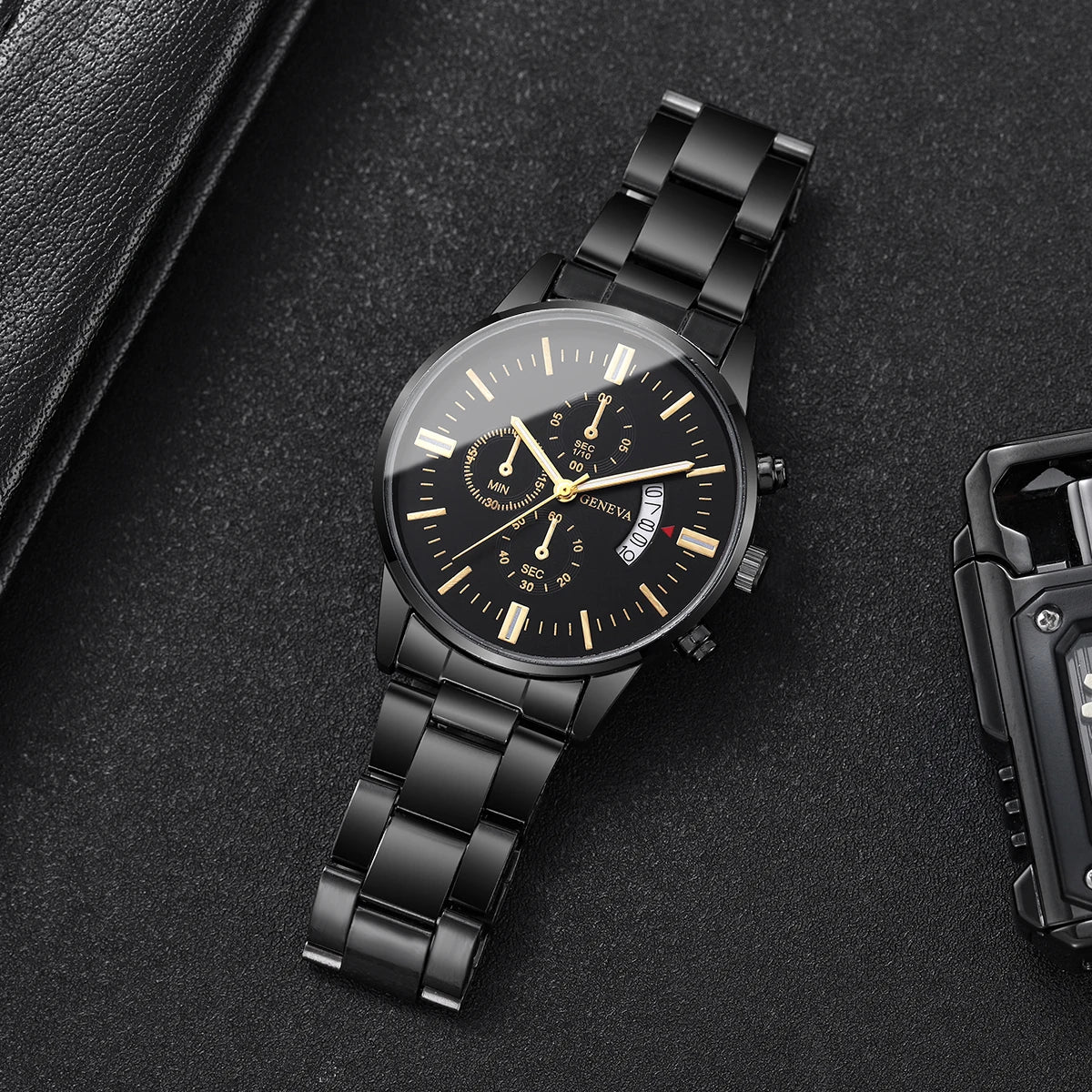 Men's stainless steel watch with calendar display and classic dial