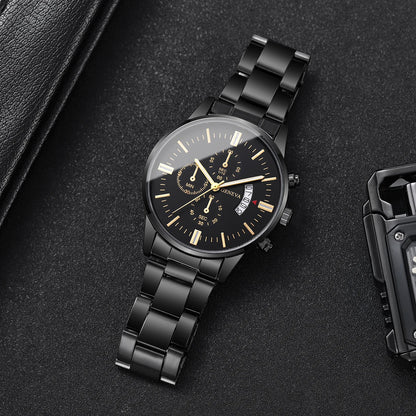 Men's stainless steel watch with calendar display and classic dial