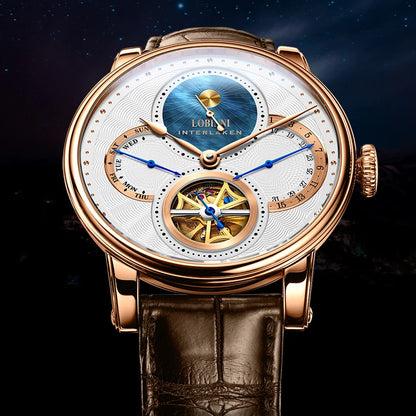 Montre LOBINNI Homme Automatique Or Montres Mécaniques Bracelets de Montre Mode bracelet sportif chronographe Squelette Saphir Marques de Montres
