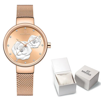 NAVIFORCE – Coffret montre de luxe avec bracelet en maille d'acier, montre créative pour femme
