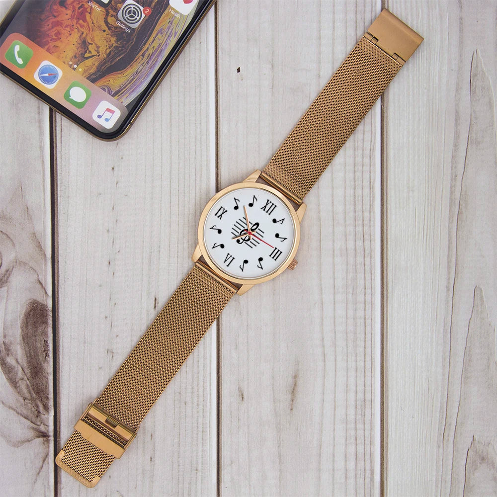 Montres-bracelets à quartz à symbole, Souvenir, Livraison gratuite, Montre-bracelet en or rose pour homme, Cadeau d'expert en musique, Naviforce, Note noire, Argent