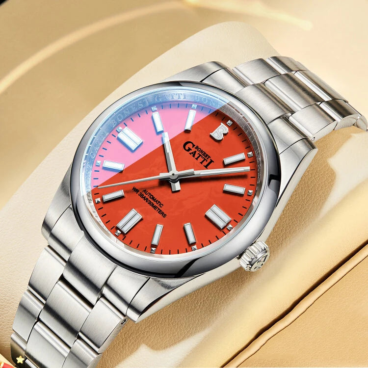 BONEST GATTI Men Automatic Watch 40mm Mechanical Wristwatch 30M Waterproof Sapphire Mirror Luminous Horse Year Dial