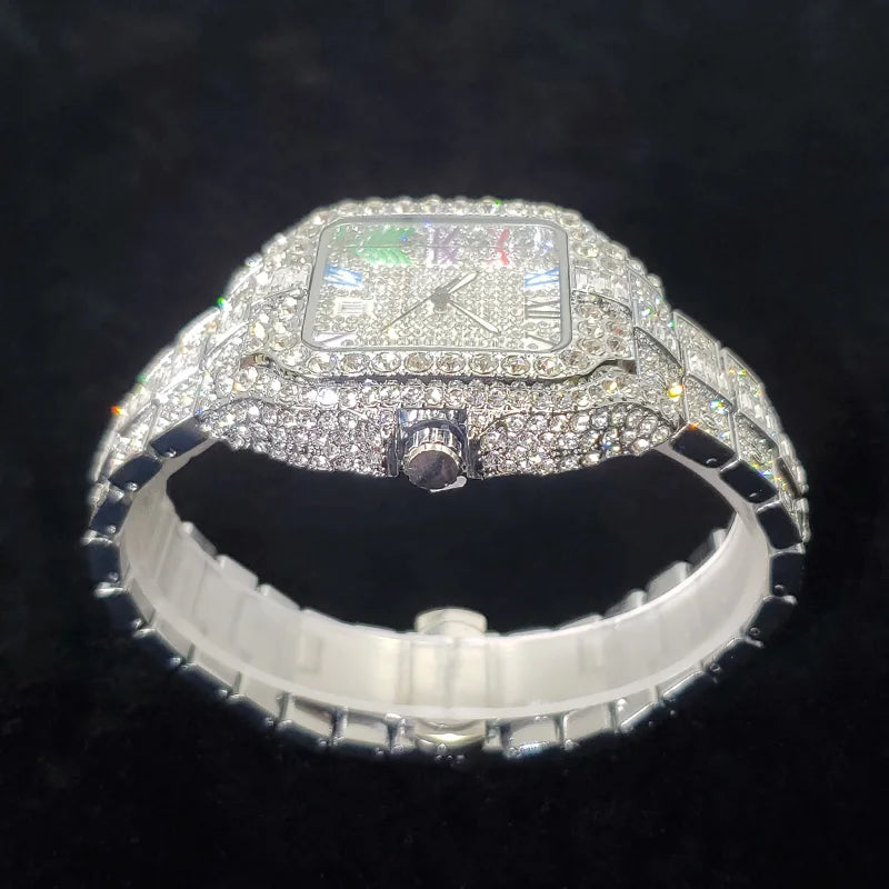 Montre de luxe en diamant 2025 pour homme, à la mode, avec chiffres colorés, style hip-hop, bijoux bling-bling, Reloj Hombre pour fête