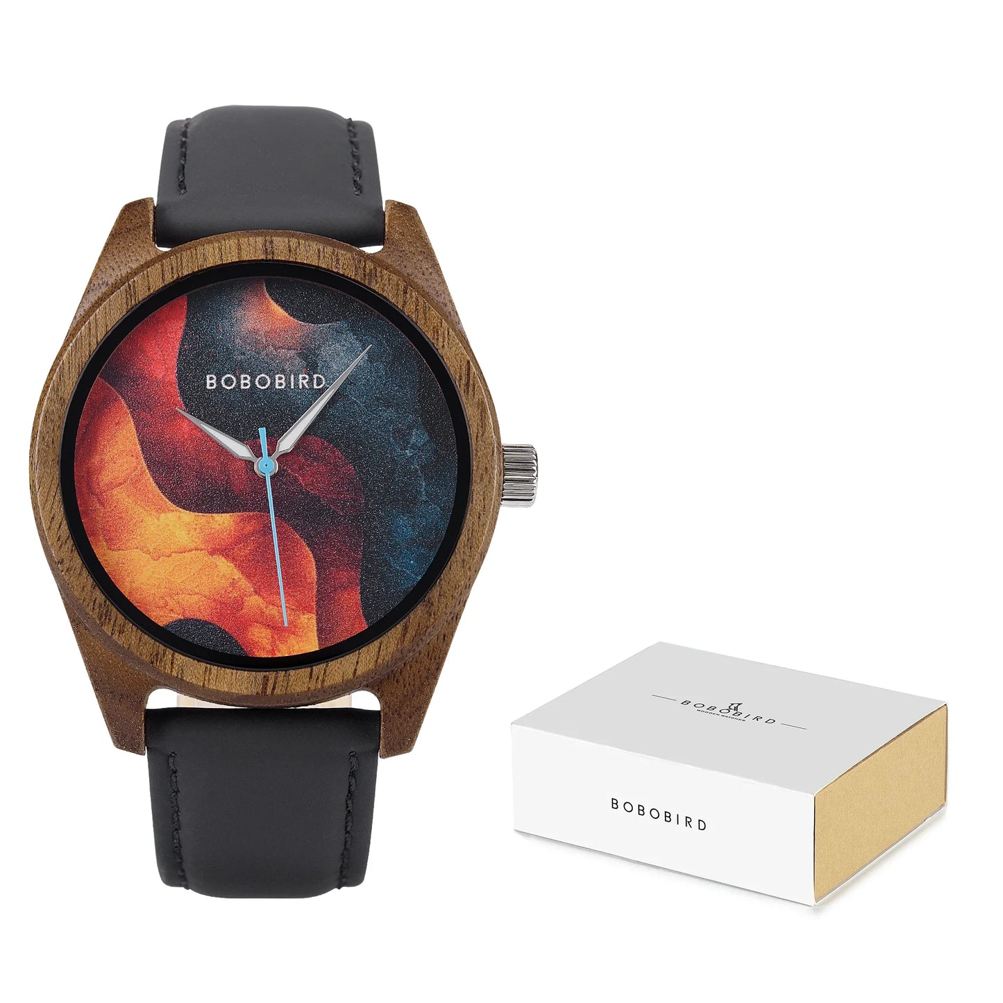 BOBOBIRD Wooden Quartz Watch for Men Black Leather Strap Walnut Wood Wristwatch with Gift Box for Men 2025 New Arrival