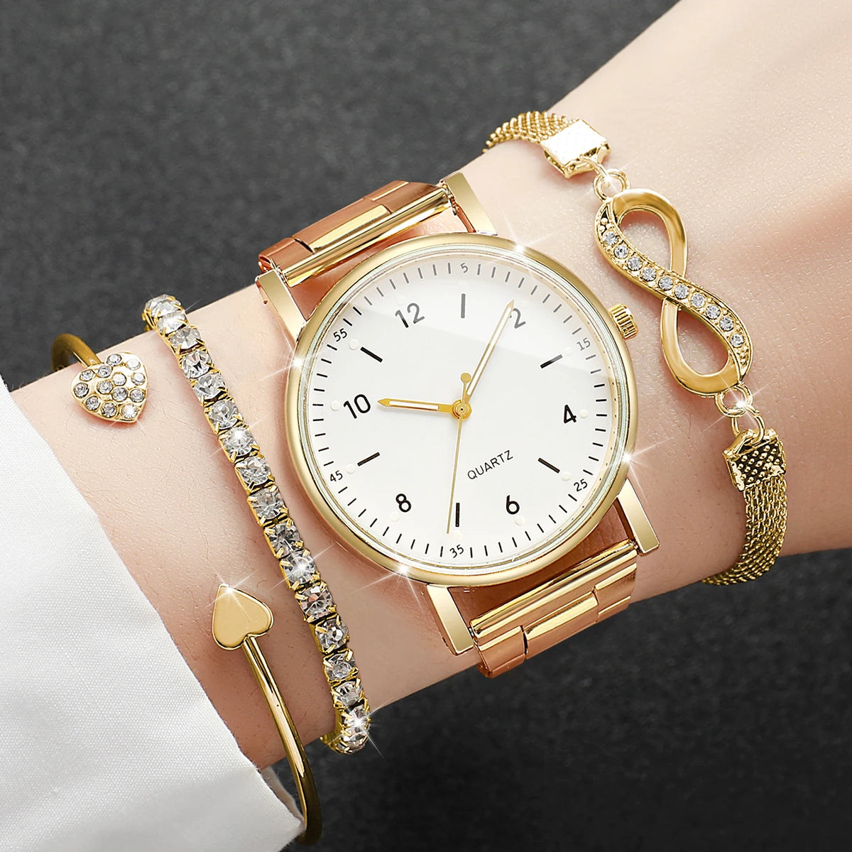 Lot de 4 montres à cadran arabe tendance pour femme, montre-bracelet à quartz pour femme avec strass, ensemble de bracelets Reloj Mujer (sans boîte)
