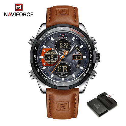 Nouvelles montres NAVIFORCE pour hommes en cuir montres-bracelets militaires de sport étanches à quartz chronographe masculin