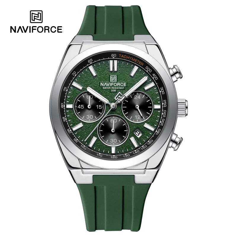 NAVIFORCE Montres Homme Chronographe Multifonctionnel Bracelet en Silicone Aiguilles Lumineuses Étanche 3ATM Haute Qualité Original pour Homme