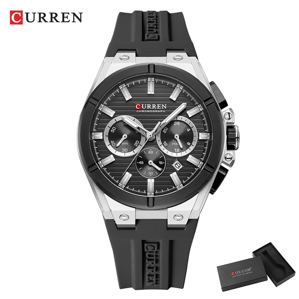 CURREN Montre-bracelet de luxe pour homme chronographe date étanche bracelet en caoutchouc montres décontractées à quartz pour hommes montre de sport masculine Reloj