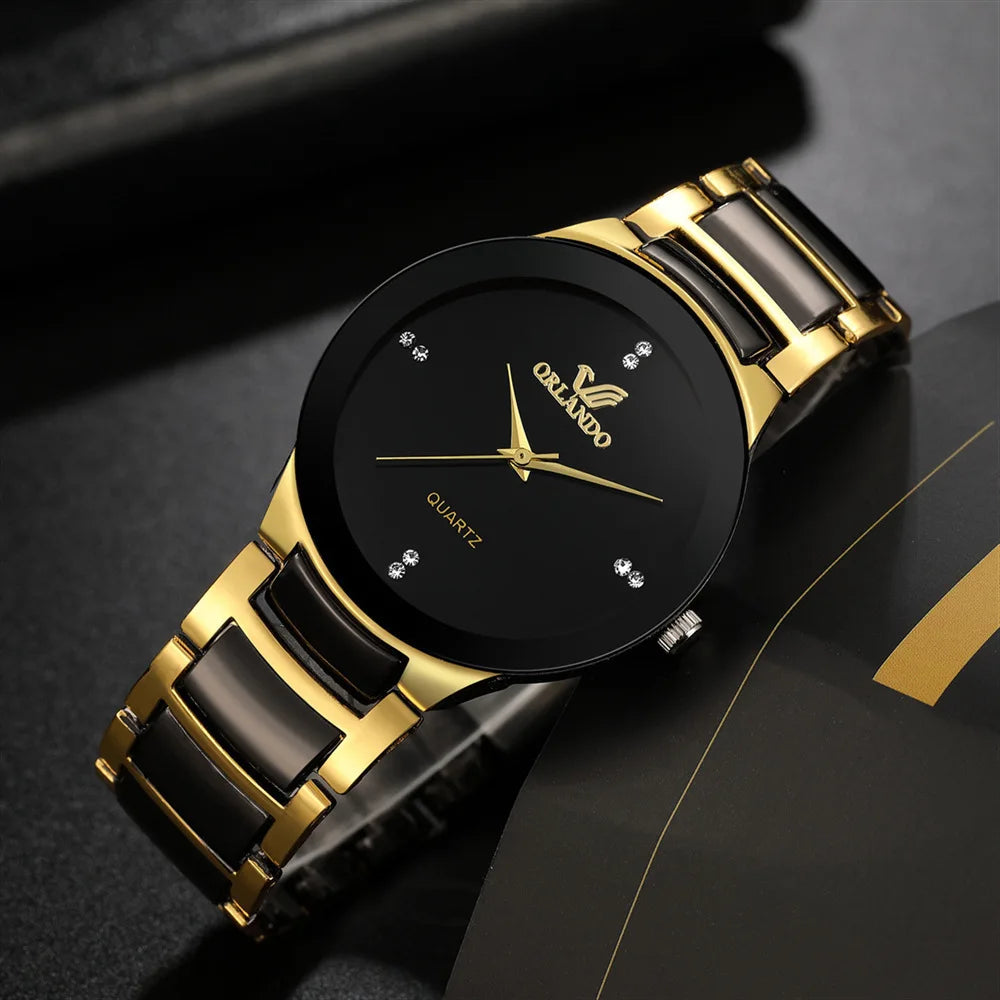 montre homme d'affaires à quartz avec cadran noir en acier, vente chaude