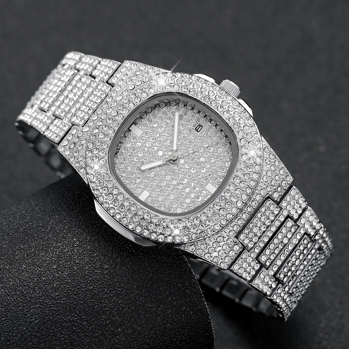 Full Diamond Stainless Steel Watch with Calendar 40mm