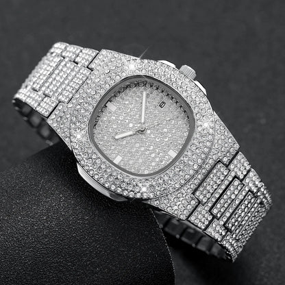 Full Diamond Stainless Steel Watch with Calendar 40mm