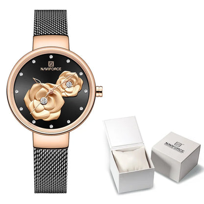 NAVIFORCE – Coffret montre de luxe avec bracelet en maille d'acier, montre créative pour femme