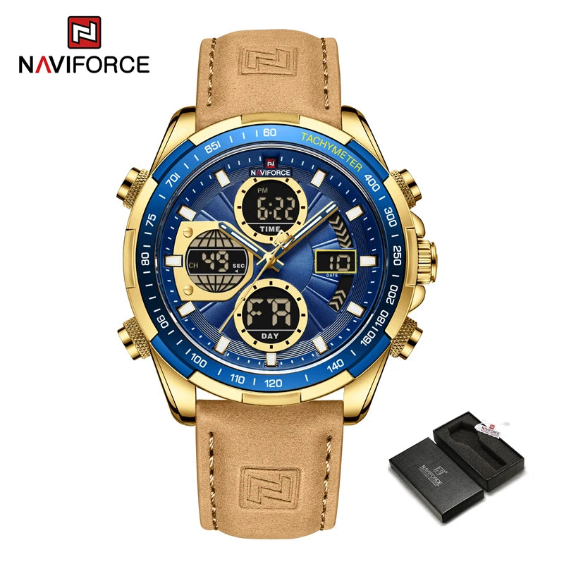 Nouvelles montres NAVIFORCE pour hommes en cuir montres-bracelets militaires de sport étanches à quartz chronographe masculin