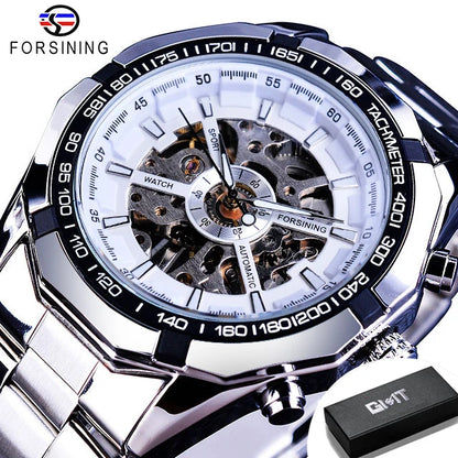 Forsining 2025 Montres Homme Squelette en Acier Inoxydable Étanche Marque de Luxe Transparente Mécanique Sport Montres-bracelets pour Hommes