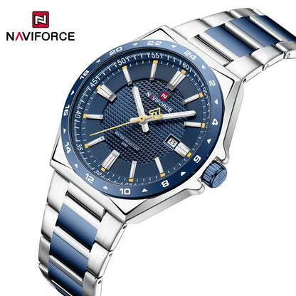 Montres de sport étanches NAVIFORCE 3 ATM pour hommes - Montre-bracelet à quartz de luxe en acier inoxydable avec affichage lumineux de la date