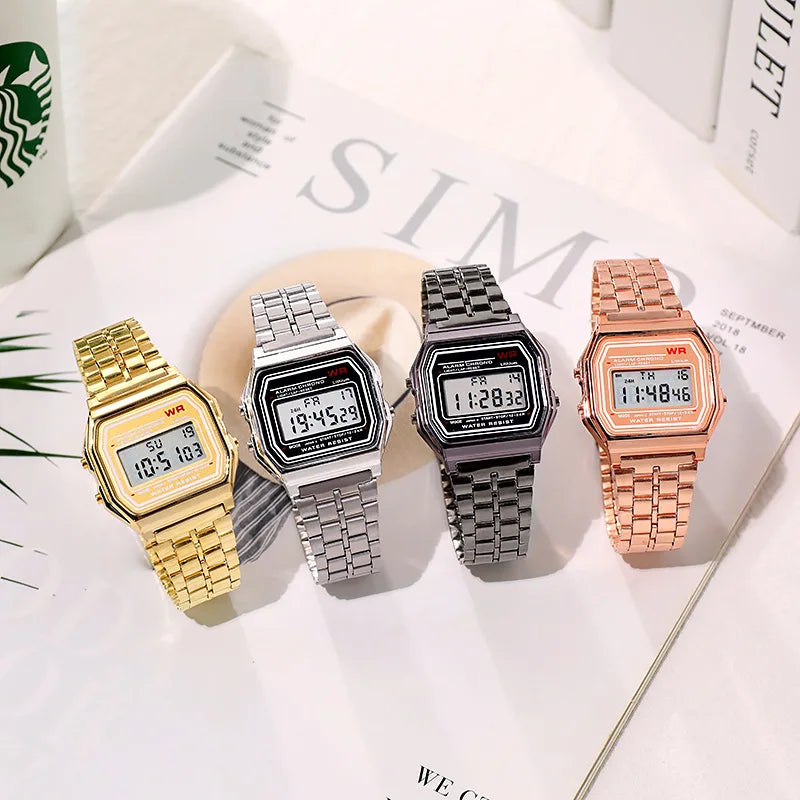 Montres sportives en or rose pour enfants et femmes, affichage numérique électronique, réveil rétro, relogio masculino, reloj