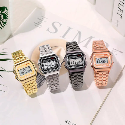 Montres sportives en or rose pour enfants et femmes, affichage numérique électronique, réveil rétro, relogio masculino, reloj