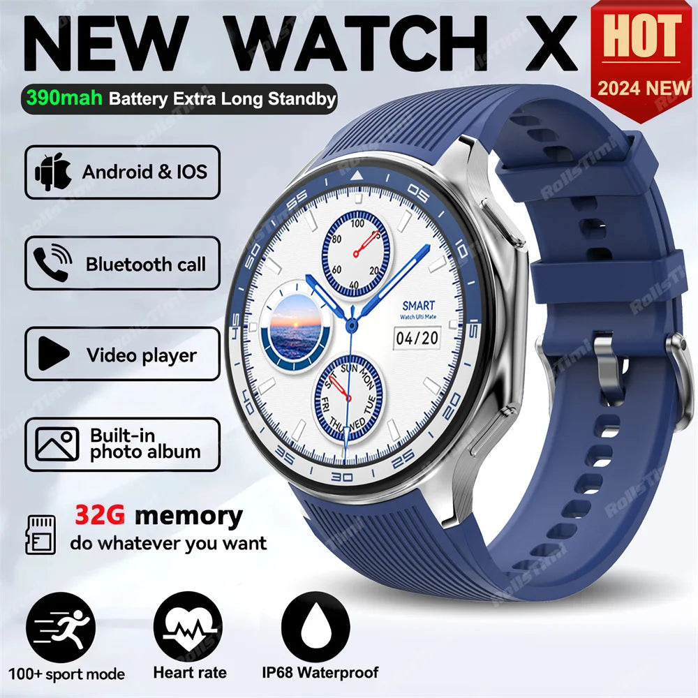 Montre connectée AMOLED 1.43 pouces, vision surround 3D, lecteur avec grande mémoire 4Go, IP68, pour hommes, 2024, nouveaux écouteurs TWS pour OPPO Watch X