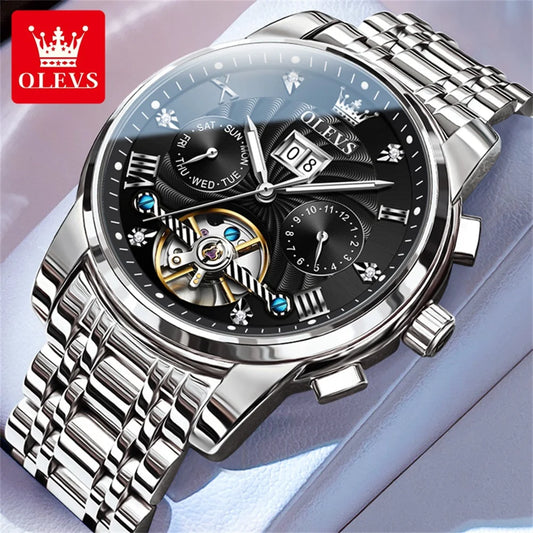 Montres classiques OLEVS pour hommes Tourbillon Multifonction Montre automatique complète pour hommes Montres-bracelets haut de gamme pour hommes