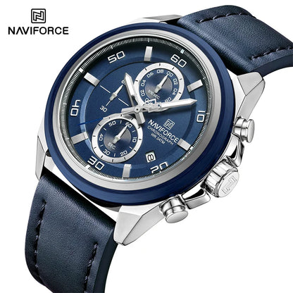 Montre homme décontractée NAVIFORCE Résistante à l'eau 3 ATM, calendrier, cadran lumineux avec bracelet en cuir, cadeau, design original