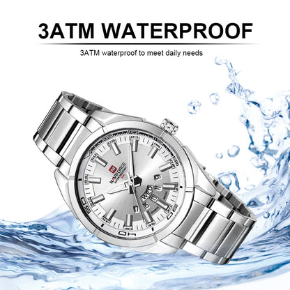 Montre NAVIFORCE classique décontractée pour homme, en acier inoxydable, sport, étanche, affichage de la date, horloge à quartz, Relogio Masculino