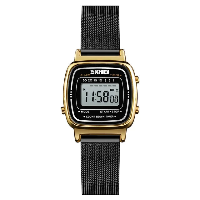 SKMEI 1901 Montre de luxe pour femmes Petit cadran numérique Chronographe Calendrier Montre étanche pour femmes Montre-bracelet Horloge Montre femme 1620