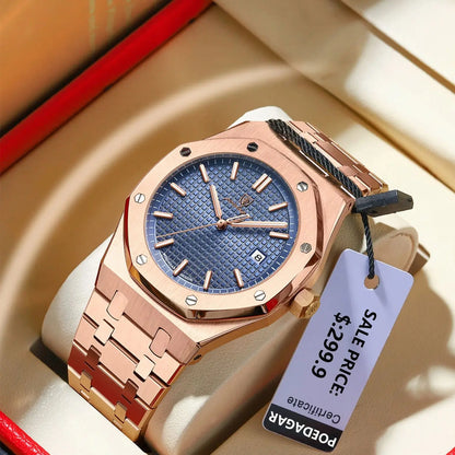 POEDAGAR Montre-bracelet de luxe pour homme étanche lumineuse Date Montre homme en acier inoxydable Montres à quartz tendance pour homme Reloj