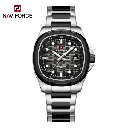 Montre-bracelet de sport NAVIFORCE pour hommes, à quartz, en acier inoxydable, lumineuse, avec calendrier, cadran carré, pour affaires