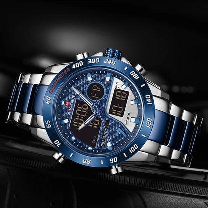 Montres numériques NAVIFORCE pour hommes Montres-bracelets de sport de luxe en acier inoxydable à quartz Étanche militaire Lumineuse pour homme